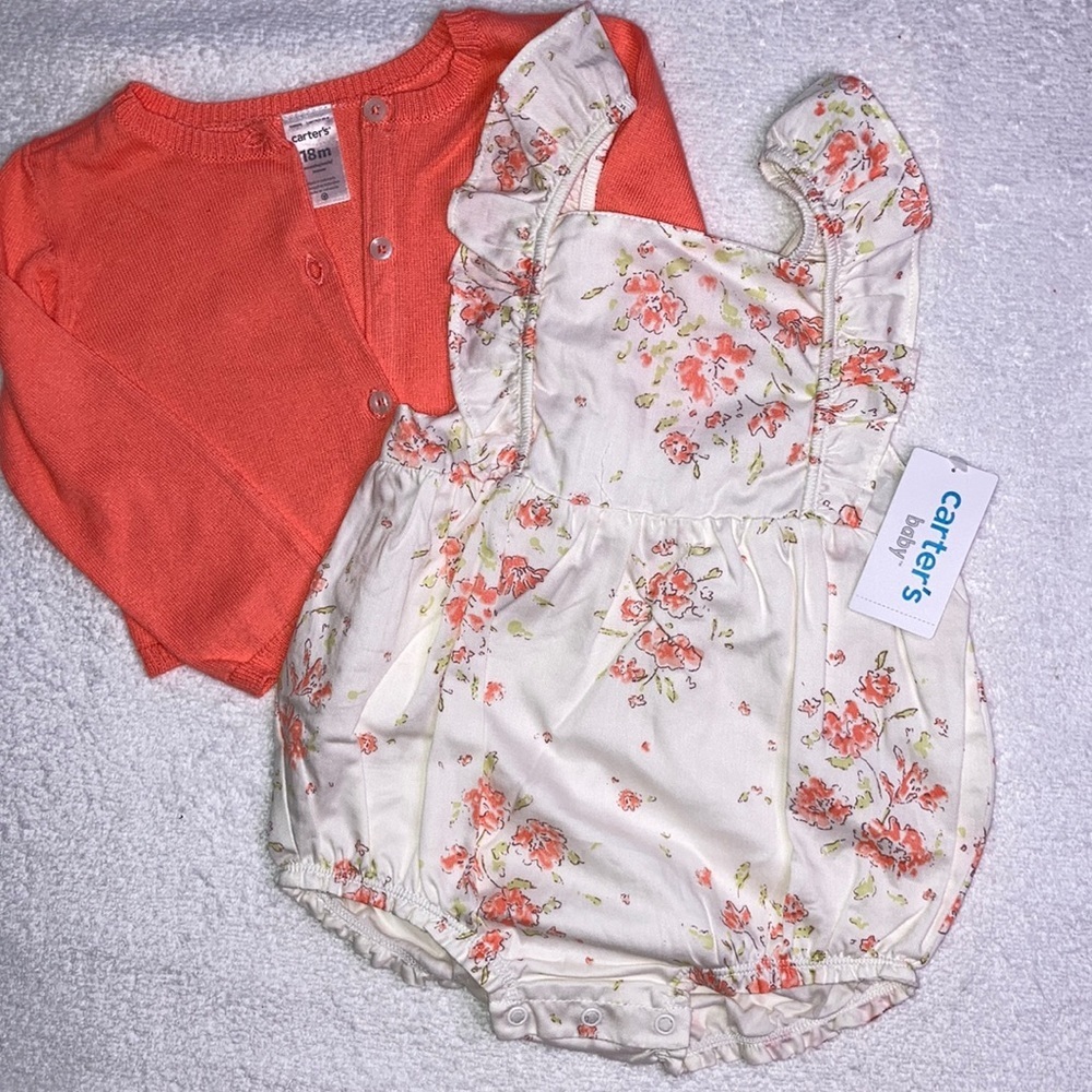 NWT Carters 18m ivory floral bubble romper sunsuit with sweater